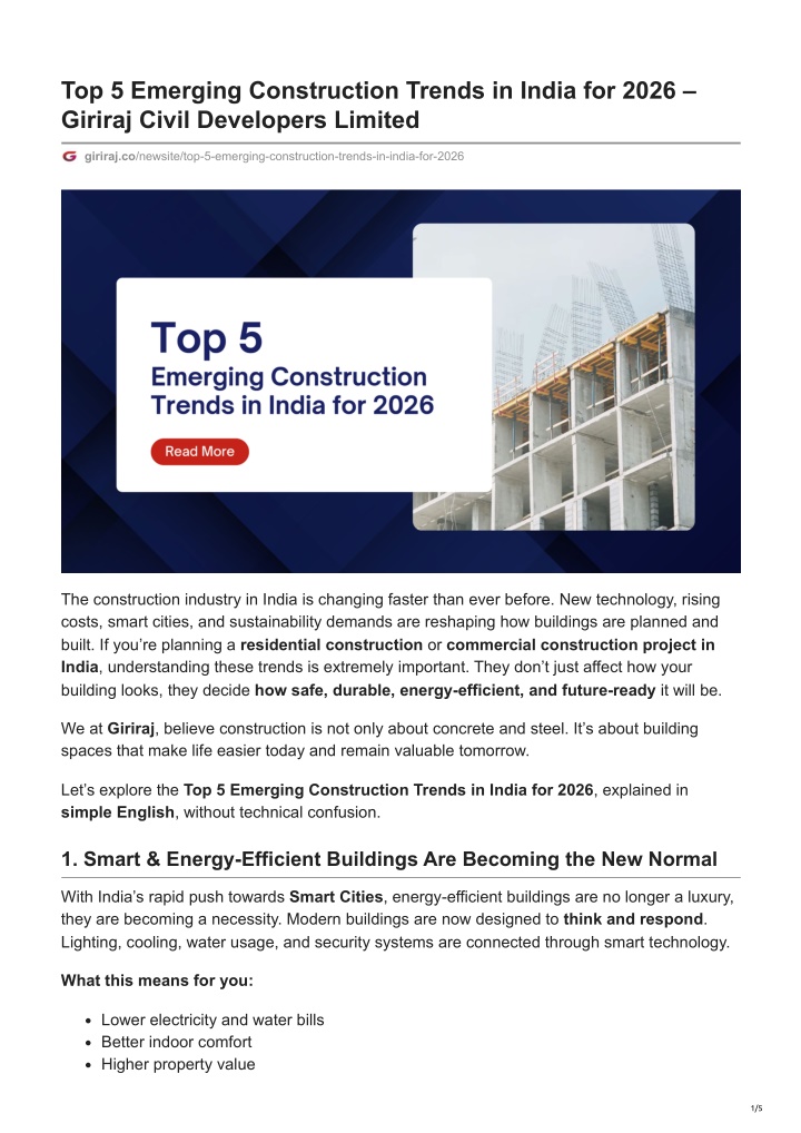 PPT - giriraj.co-Top 5 Emerging Construction Trends in India for 2026 ...