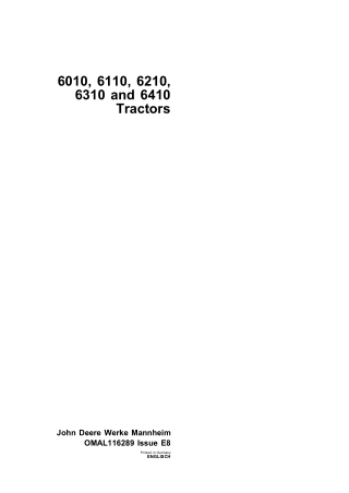 John Deere 6010 6110 6210 6310 and 6410 Tractors Operator’s Manual Instant Download (Publication No.omal116289)