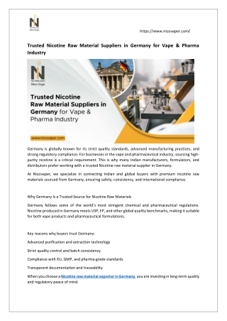 Trusted Nicotine Raw Material Suppliers in Germany for Vape- Nicovaper