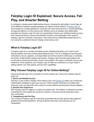 Fairplay Login ID Explained Secure Access Fair Play, and Smarter Betting