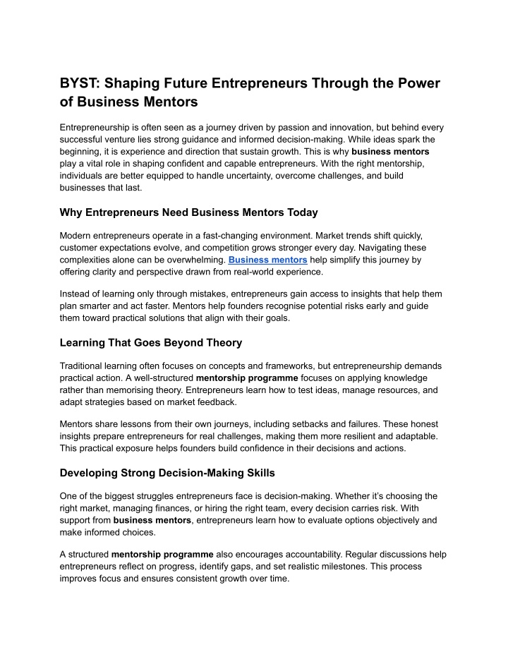 PPT - BYST_ Shaping Future Entrepreneurs Through the Power of Business ...