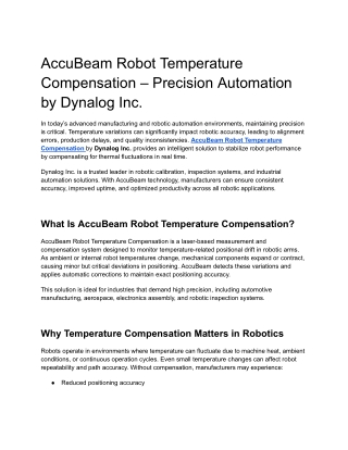 AccuBeam Robot Temperature Compensation – Precision Automation by Dynalog Inc