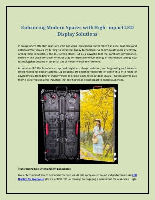 Enhancing Modern Spaces with High-Impact LED Display Solutions