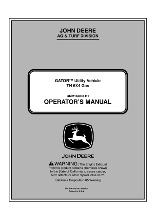 John Deere TH 6×4 Gas GATOR™ Utility Vehicle (SN070001-) Operator’s Manual Instant Download (Publication No.OMM165045)
