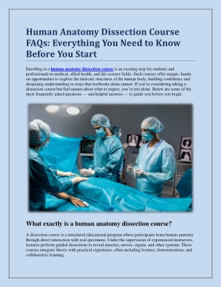 Human Anatomy Dissection Course FAQs: Everything You Need to Know Before