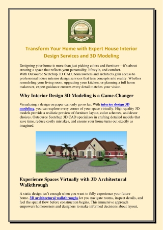 Transform Your Home with Expert House Interior Design Services and 3D Modeling