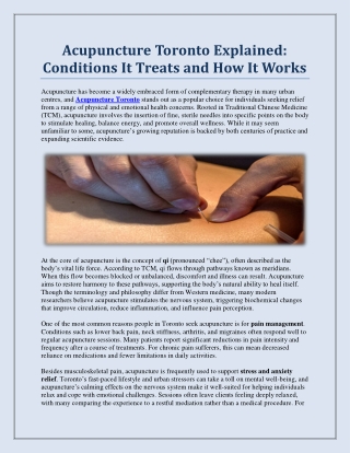 Acupuncture Toronto Explained: Conditions It Treats and How It Works