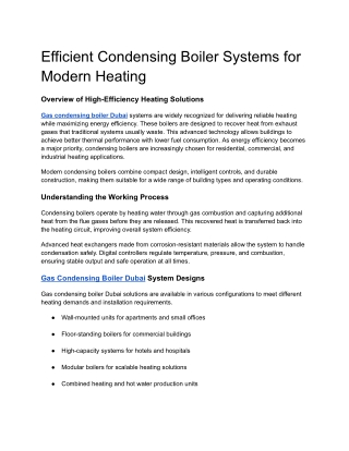 Efficient Condensing Boiler Systems for Modern Heating