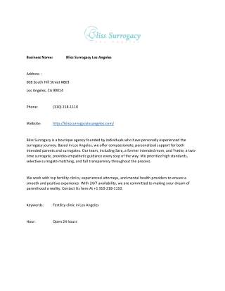 Bliss Surrogacy Los Angeles
