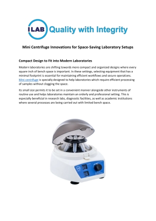 Trusted Mini Centrifuge Manufacturer in India