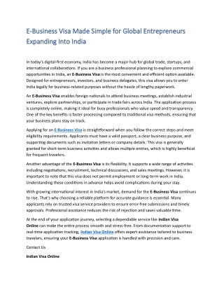 E-Business Visa Made Simple for Global Entrepreneurs Expanding Into India