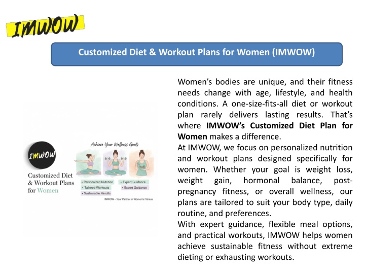 PPT - Customized Diet & Workout Plans for Women (IMWOW) PowerPoint ...