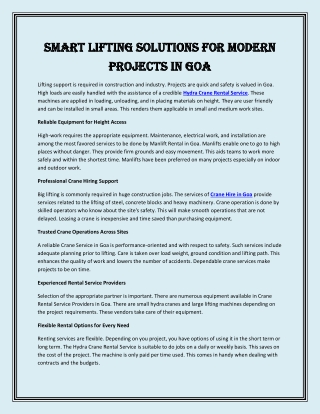 Smart Lifting Solutions for Modern Projects in Goa