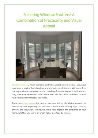 Selecting Window Shutters A Combination of Practicality and Visual Appeal