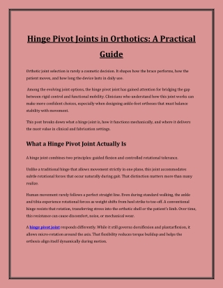 Hinge Pivot Joint: Enabling Controlled and Stable Movement
