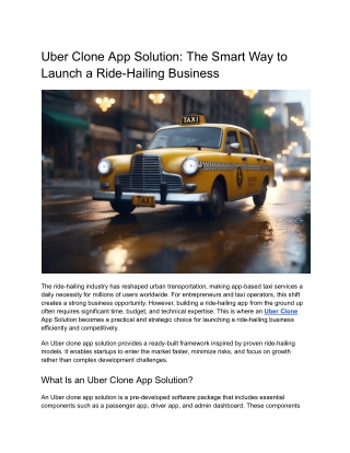 Uber Clone App Solution: The Smart Way to Launch a Ride-Hailing Business
