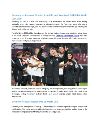 Germany vs Curacao Tickets Schedule and Knockout Path FIFA World Cup 2026