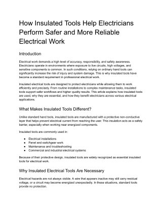 Insulated tools for electrical work