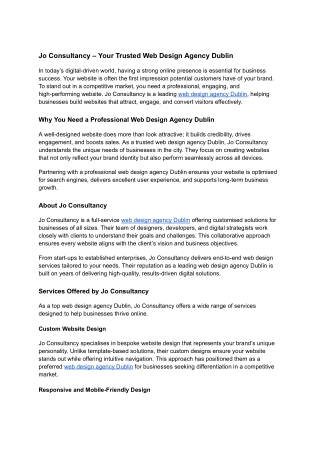 Jo Consultancy – Your Trusted Web Design Agency Dublin