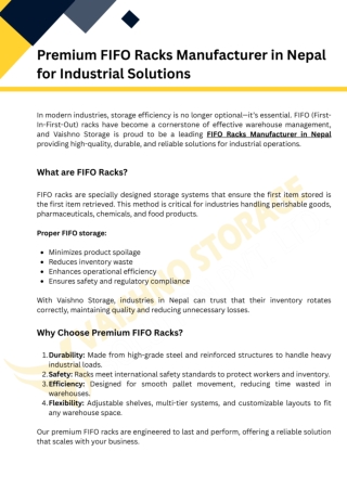 Premium FIFO Racks Manufacturer in Nepal for Industrial Solutions