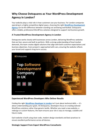 Why Choose Dotsquares as Your WordPress Development Agency in London?