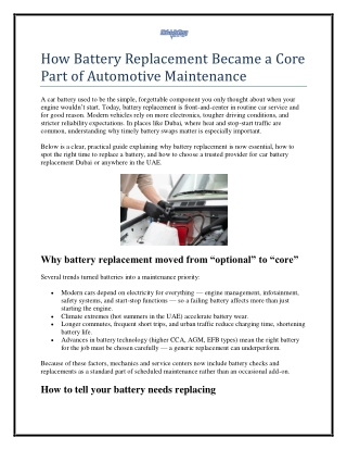 How Battery Replacement Became a Core Part of Automotive Maintenance