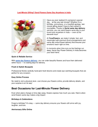 Last-Minute Gifting? Send Flowers Same Day Anywhere in India