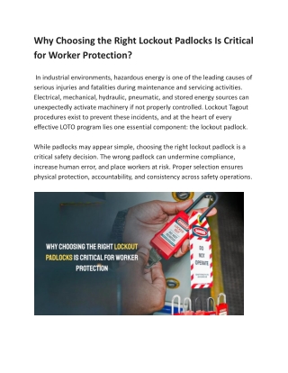 Why Choosing the Right Lockout Padlocks Is Critical for Worker Protection