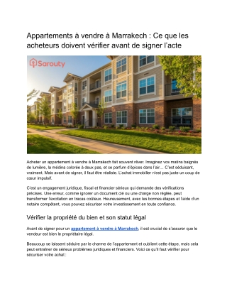 Appartements à vendre à Marrakech _ Ce que les acheteurs doivent vérifier avant de signer l’acte