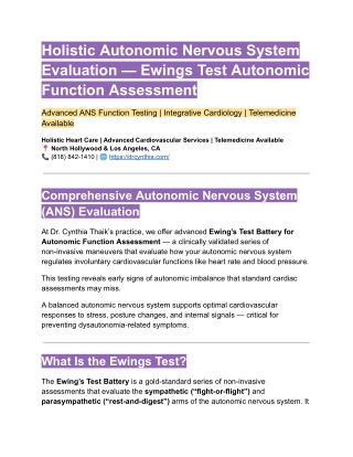 Holistic Autonomic Nervous System Evaluation — Ewings Test Autonomic Function Assessment