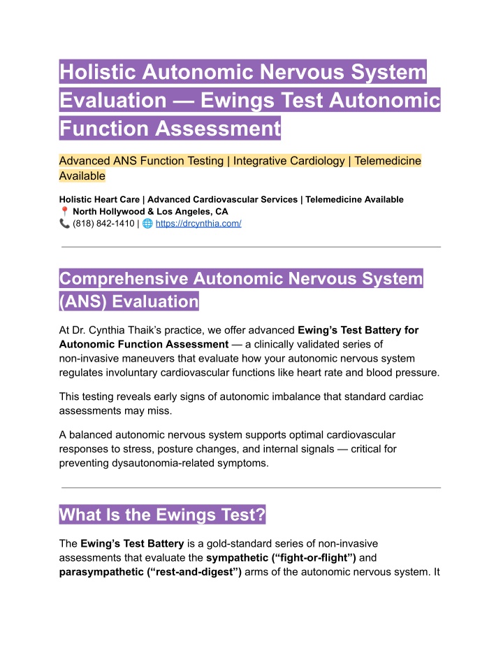 PPT - Holistic Autonomic Nervous System Evaluation — Ewings Test ...