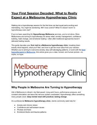 Your First Session Decoded: What to Expect at a Melbourne Hypnotherapy Clinic