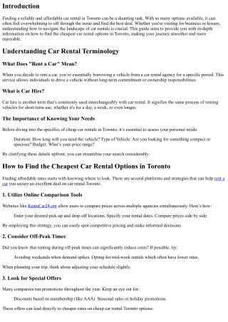 How to Find the Cheapest Car Rental Options in Toronto
