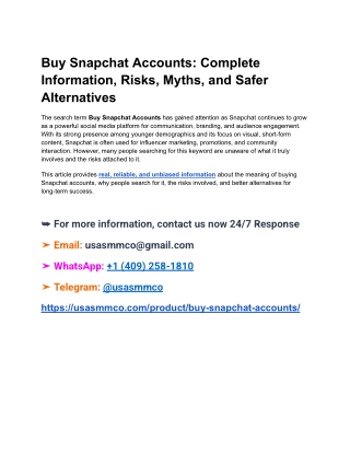 Buy Snapchat Accounts_ Complete Information, Risks, Myths, and Safer Alternatives