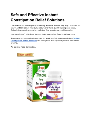 Safe and Effective Instant Constipation Relief Solutions