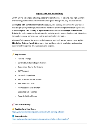 MySQL DBA Online Training Real-time support from Hyderabad