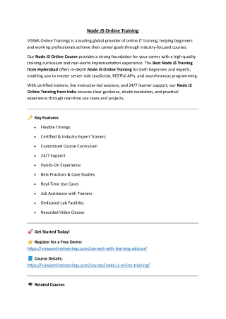 Node JS Online Training & Real Time Support From India, Hyderabad