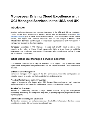 Monospear Driving Cloud Excellence with OCI Managed Services in the USA and UK