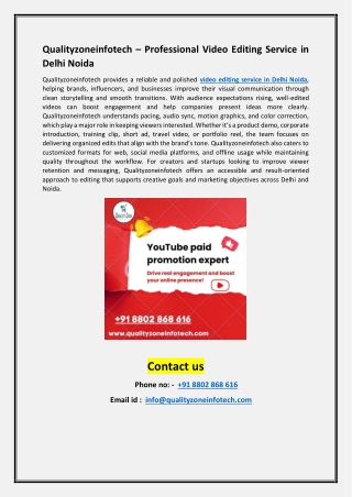 Qualityzoneinfotech – Professional Video Editing Service in Delhi Noida