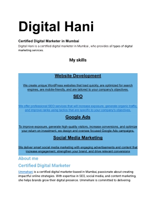 Digital Hani is a Certified digital marketer in Mumbai.