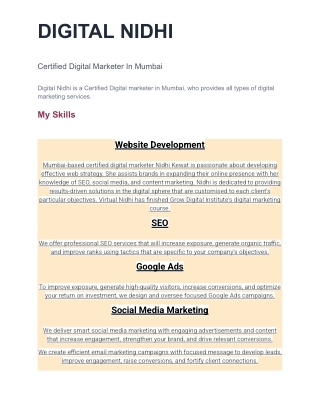 Digital Nidhi Is A Certified Digital Marketer In Mumbai