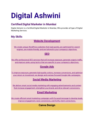 Digital Ashwini is A Certified Digital Marketer in Mumbai