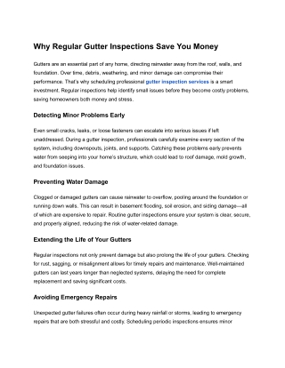 Why Regular Gutter Inspections Save You Money