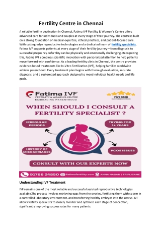 Fertility Centre in Chennai