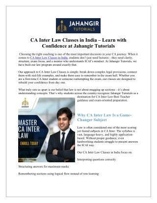 CA Inter Law Classes in India – Learn with Confidence at Jahangir Tutorials