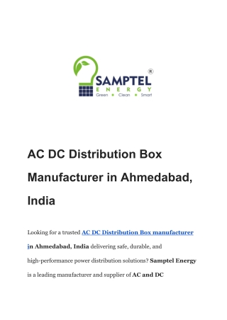 AC DC Distribution Box Manufacturer in Ahmedabad, India