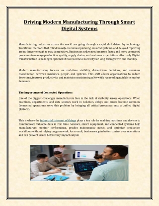 Driving Modern Manufacturing Through Smart Digital Systems