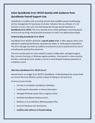 Solve QuickBooks Error 30159 Quickly with Guidance from QuickBooks Payroll Support Line