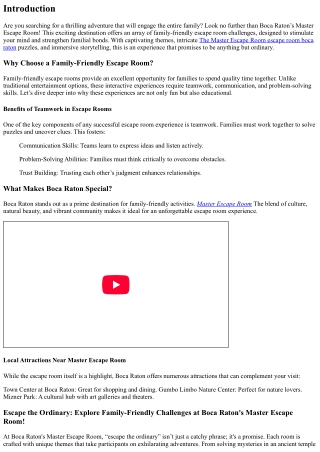 Escape the Ordinary: Explore Family-Friendly Challenges at Boca Raton's Master E