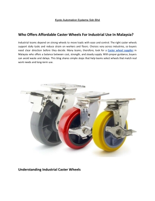 Who Offers Affordable Caster Wheels For Industrial Use In Malaysia